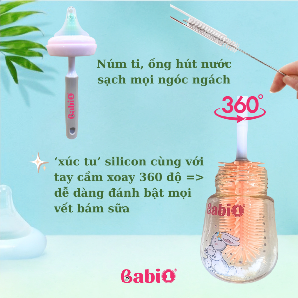 Bộ Cọ Rửa Bình Sữa Silicon Babi 1 Set 3 Chi Tiết gấp Gọn Tiện Dụng