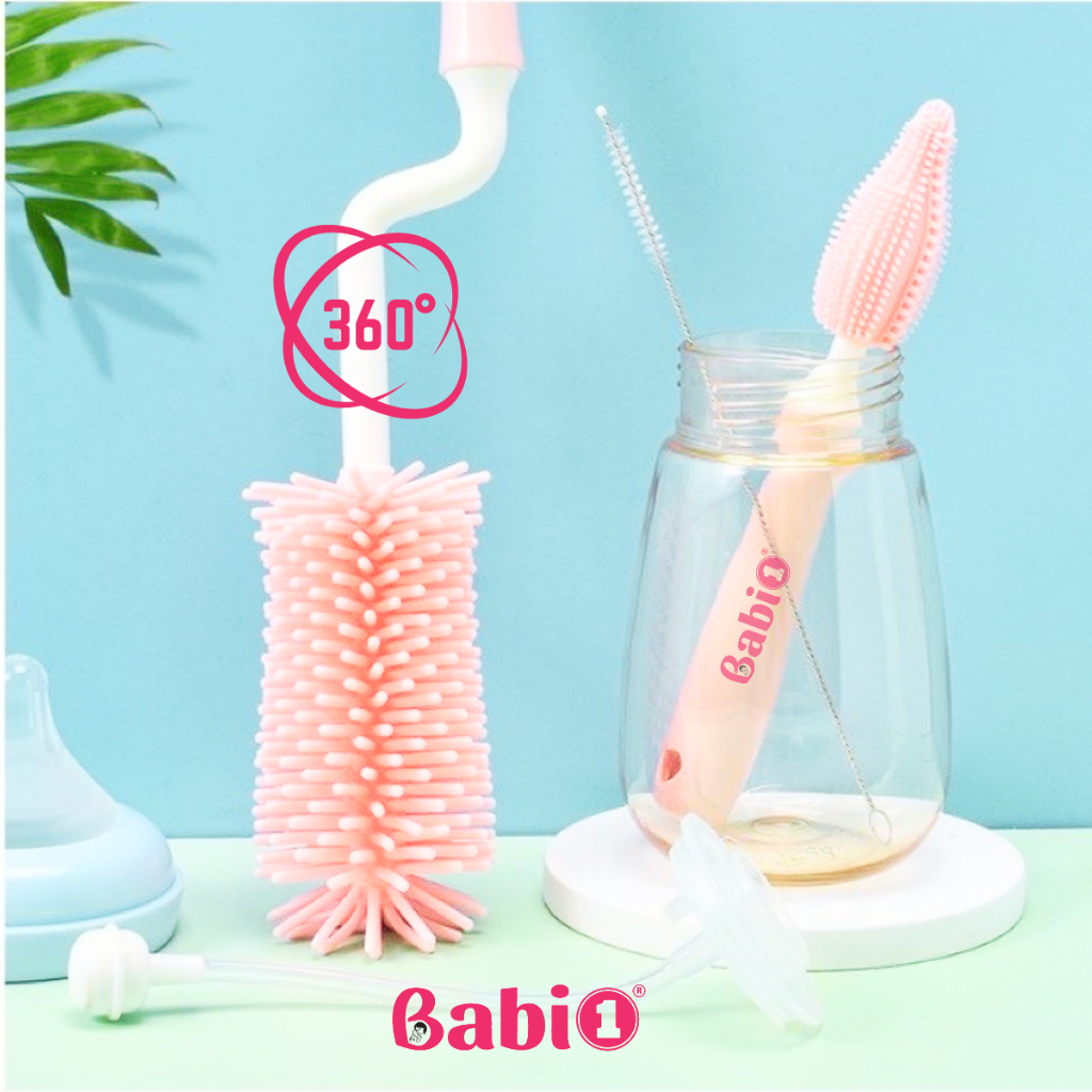 Bộ Cọ Rửa Bình Sữa Silicon Babi 1 Set 3 Chi Tiết gấp Gọn Tiện Dụng