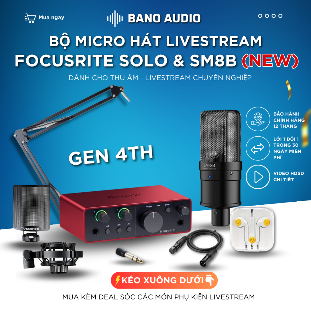 Mic Livestream | Micro thu âm Sound Card Focusrite Solo Gen 4 & Mic ...