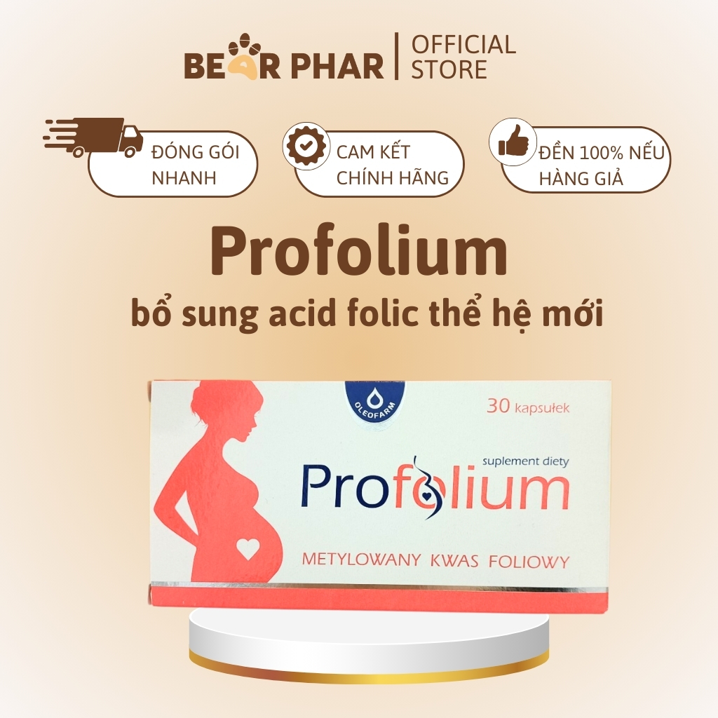 Viên uống bổ sung acid folic Profolium, bổ sung folate thế hệ mới Quatrefolic, nhập khẩu Ba Lan, hộp 30 viên