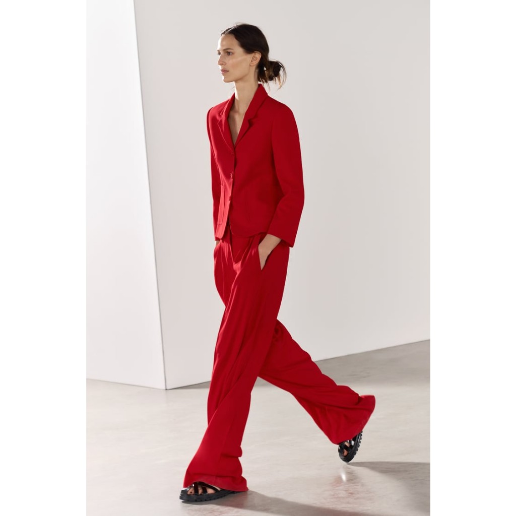 Bộ - Áo blazer nữ & Váy dài xếp ly màu đỏ form ôm nhẹ, ve cổ nhỏ [MAY THEO SỐ ĐO] - chất liệu cao cấp, 2 lớp, lót lụa