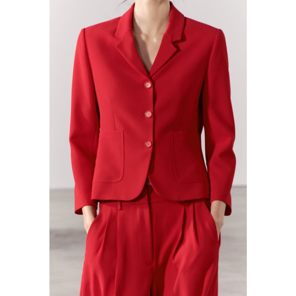 Bộ - Áo blazer nữ & Váy dài xếp ly màu đỏ form ôm nhẹ, ve cổ nhỏ [MAY THEO SỐ ĐO] - chất liệu cao cấp, 2 lớp, lót lụa