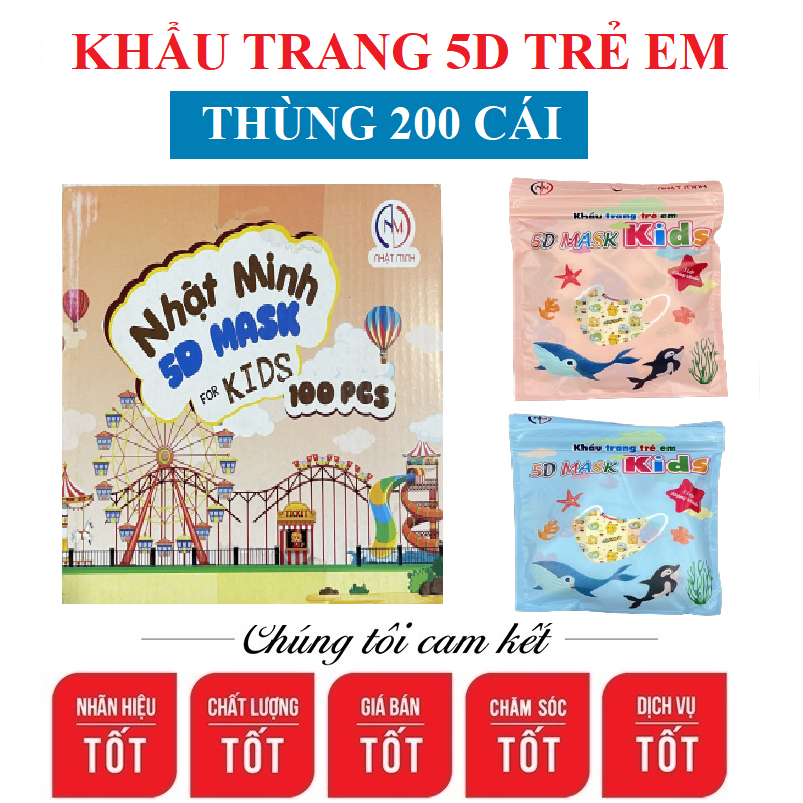 Thùng 100 chiếc khẩu trang trẻ em 5D kháng khuẩn