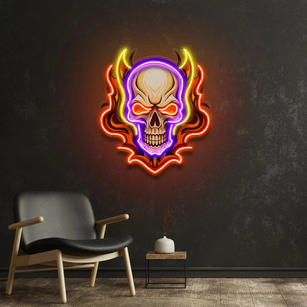 Đèn Led Neon Trang Trí Hình Đầu Lâu Kinh Dị Nghệ Thuật- Độc Đáo, Sáng Tạo, Màu Sắc Huyền Bí -Lý Tưởng Cho Bar, Halloween