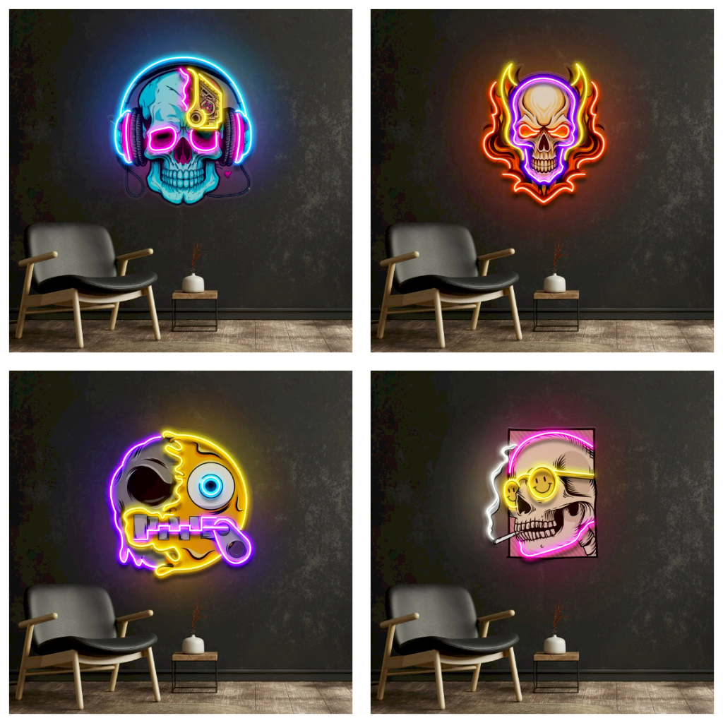 Đèn Led Neon Trang Trí Hình Đầu Lâu Kinh Dị Nghệ Thuật- Độc Đáo, Sáng Tạo, Màu Sắc Huyền Bí -Lý Tưởng Cho Bar, Halloween