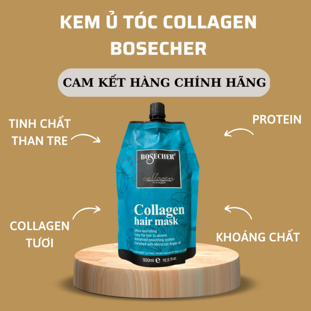 Cặp Dầu Gội Xả Bosecher Collagen 800ml | Hỗ Trợ Sạch Gàu Dầu, Dưỡng Tóc Mềm Mượt.