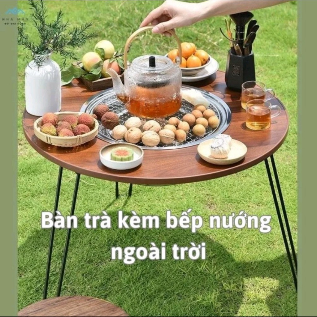 Bếp nướng than hoa gấp gọn ngoài trời du lịch dã ngoại tiện lợi,Bàn nướng tích hợp bàn trà BBQ bếp gỗ