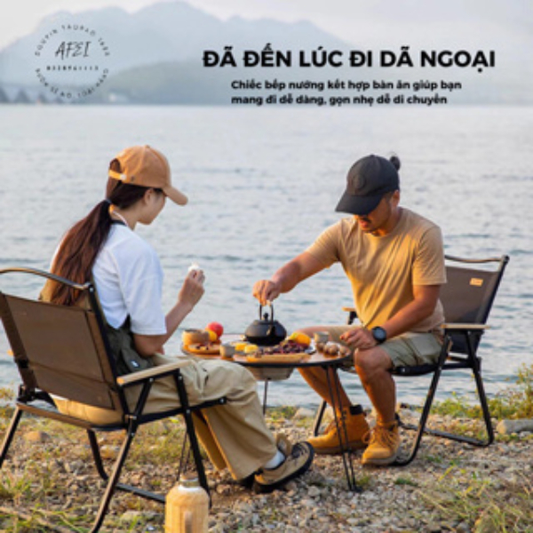 Bếp nướng than hoa gấp gọn ngoài trời du lịch dã ngoại tiện lợi,Bàn nướng tích hợp bàn trà BBQ bếp gỗ
