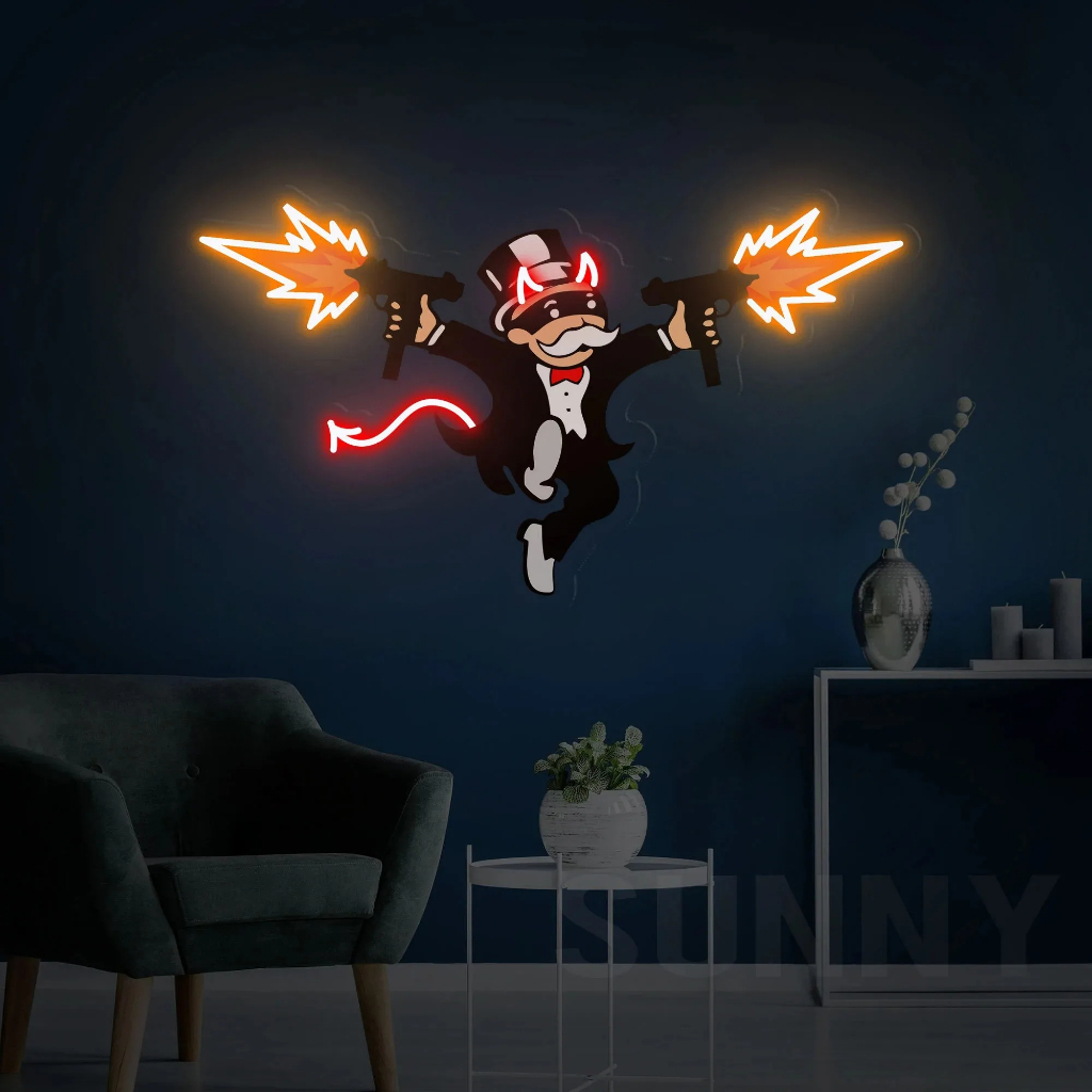 Đèn Led Neon Trang Trí Hình Bắn Súng Nghệ Thuật - Ánh Sáng Độc Đáo, Tạo Hình Sáng Tạo, Màu Sắc Rực Rỡ Phòng Game, Bar