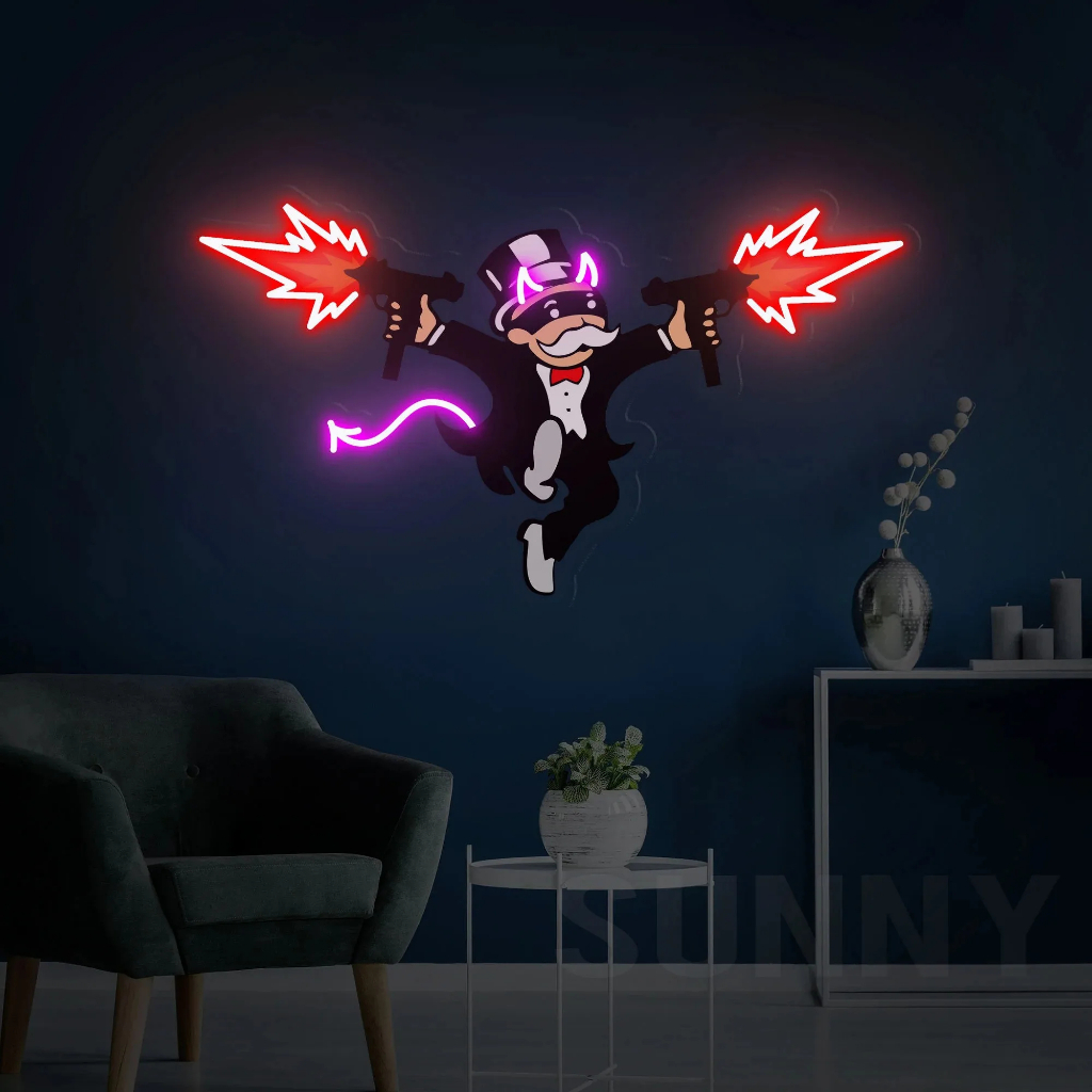 Đèn Led Neon Trang Trí Hình Bắn Súng Nghệ Thuật - Ánh Sáng Độc Đáo, Tạo Hình Sáng Tạo, Màu Sắc Rực Rỡ Phòng Game, Bar