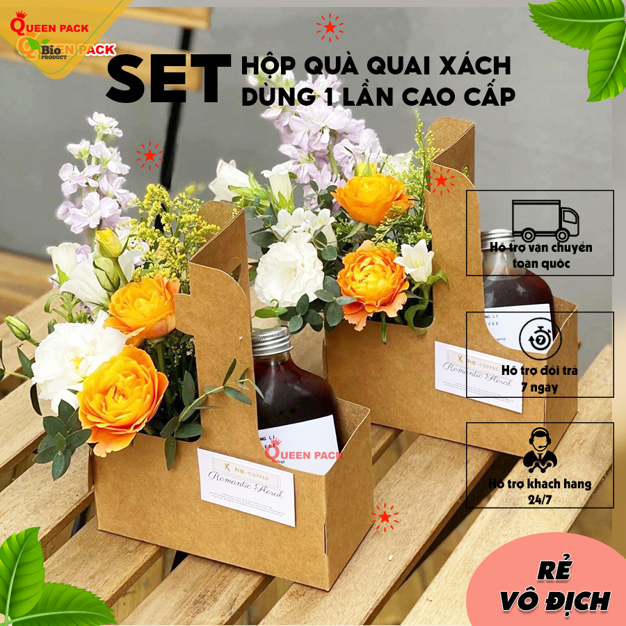 Hộp 2 Ngăn Bằng Giấy Carton Có Quai Xách, Đựng Cà Phê, Hoa Trà Tặng Quà | BigBuy360 - bigbuy360.vn
