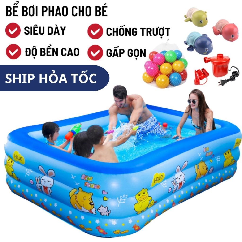 Bể phao 3 tầng KAW, phao phao họa tiết hoạt hình dành cho bé, thiết kế dày đặc, chất liệu an toàn