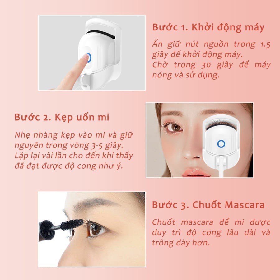 Máy uốn mi điện, kẹp mi nhiệt thông minh làm cong nhanh kèm sạc usb