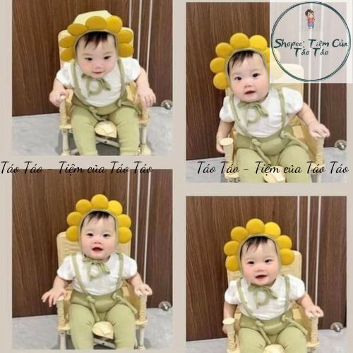 (HÀNG CÓ SẴN) Set QUẦN YẾM HOA cover kèm mũ hàng quảng châu cho em bé Hàn Quốc 4-11kg dễ thương cute Cho Bé ...