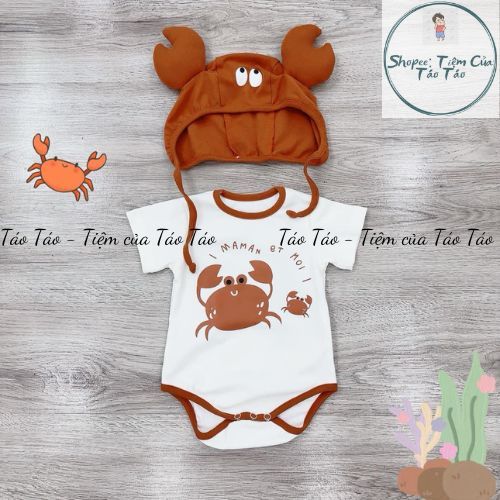 (HÀNG CÓ SẴN )Set bộ bodysuit cover Cua kèm mũ TẶNG KÈM TẤT cho em bé Hàn Quốc 5-13kg dễ thương cute Cho Bé