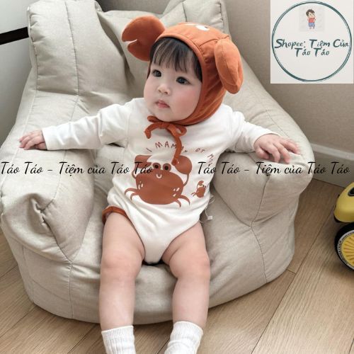 (HÀNG CÓ SẴN )Set bộ bodysuit cover Cua kèm mũ TẶNG KÈM TẤT cho em bé Hàn Quốc 5-13kg dễ thương cute Cho Bé