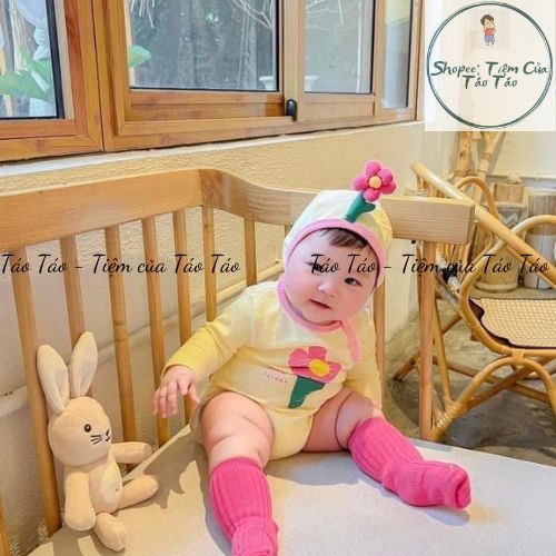 (HÀNG CÓ SẴN) Set bộ bodysuit cover Hoa Vàng kèm mũ dài tay và ngắn tay TẶNG TẤT HỒNG NHƯ ẢNH cho em bé Hàn Quốc 5-13kg