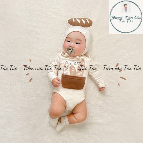 (HÀNG CÓ SẴN) Set bộ body dài tay, ngắn tay cover Bánh Mỳ kèm mũ TẶNG TẤT TRẮNG cho em bé  từ 5-13kg