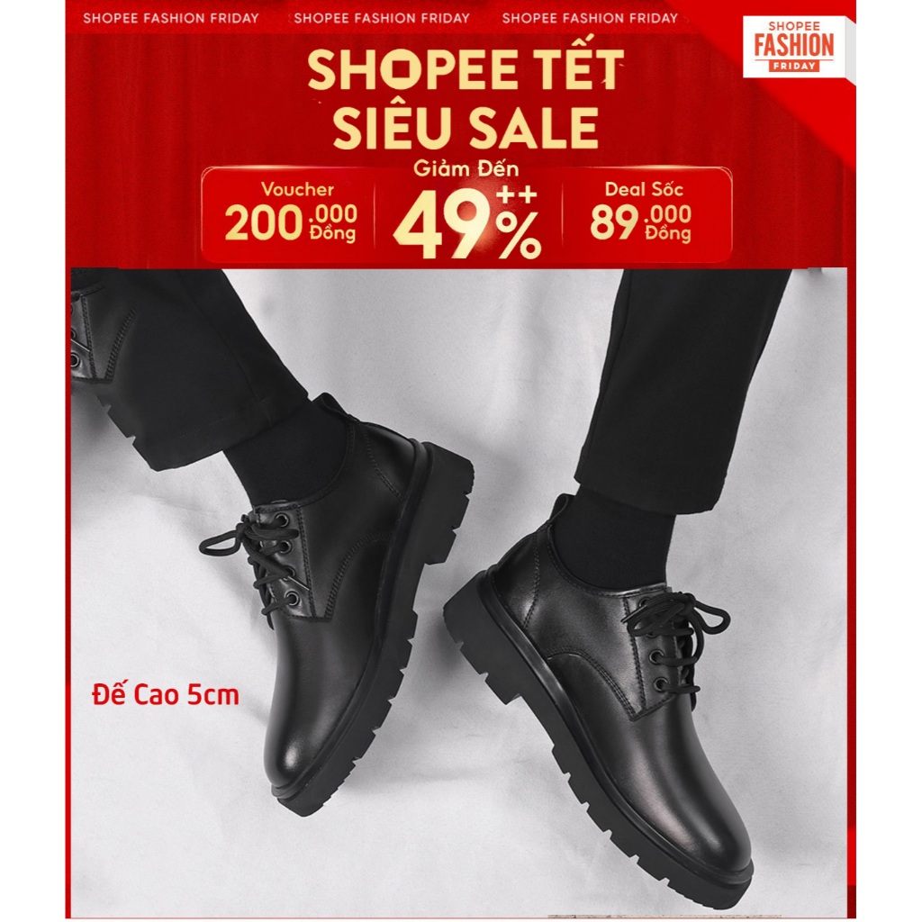 Giày Da Nam Chunky Derby 5cm, Giày Công Sở Nam tăng chiều Cao Bản Đẹp Nhất