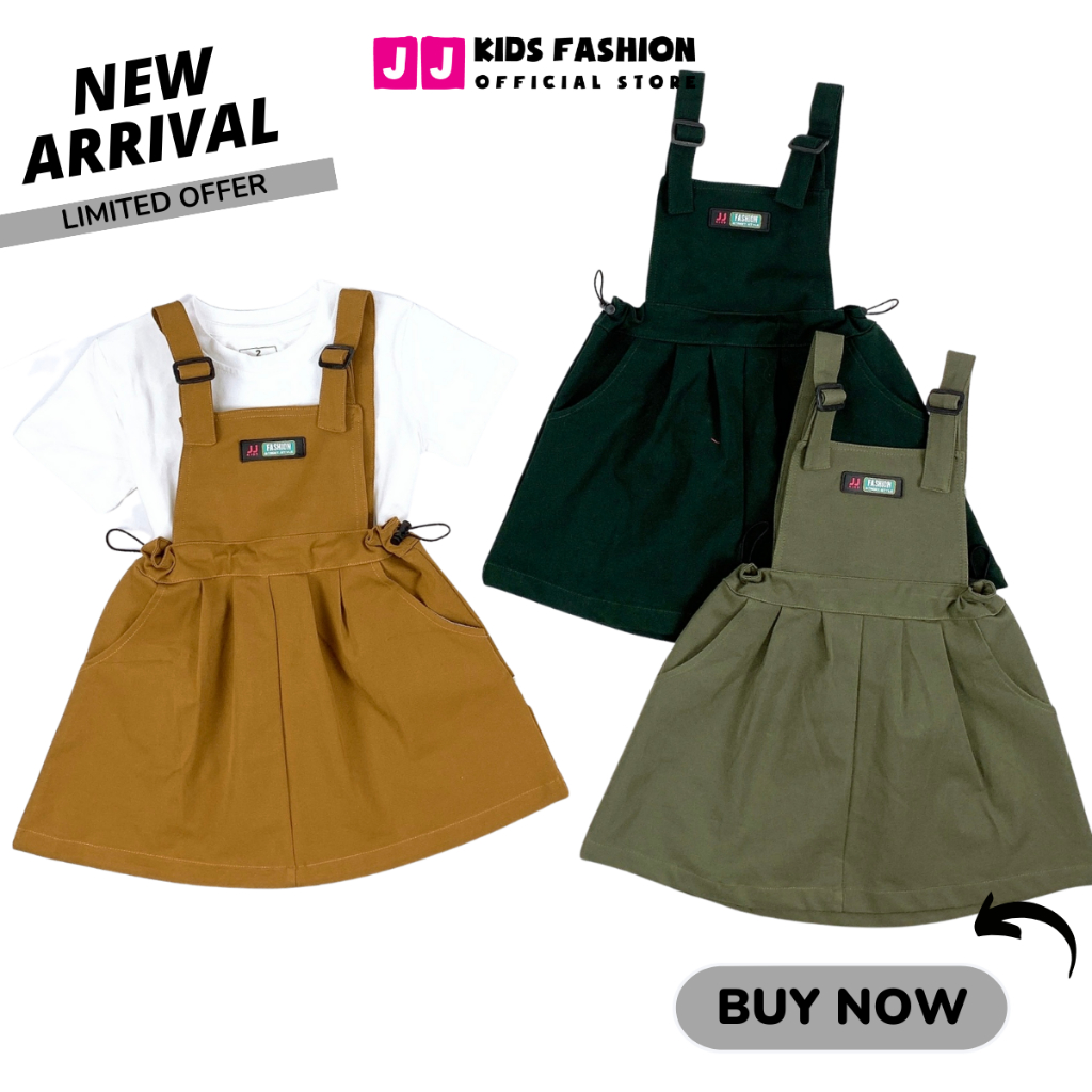 Váy yếm cho bé, set váy đầm bé gái 2,3,4,5,6,7,8 tuổi kaki xinh xắn dễ thương đáng yêu | JJ Kids