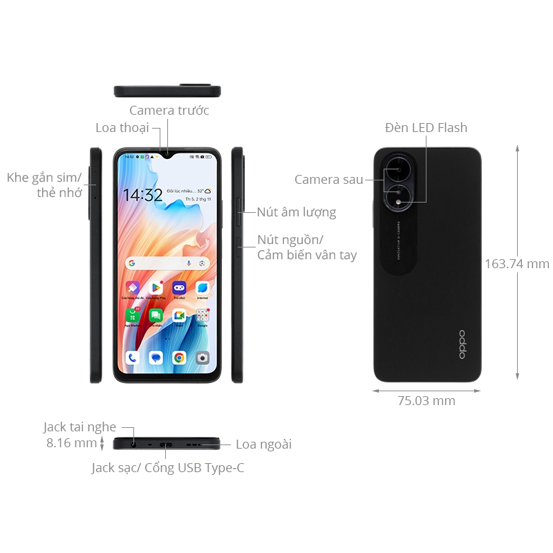 Ảnh Điện thoại OPPO A18 (4GB/128GB) - Hàng mới 100%, Nguyên seal, Bảo hành 12 tháng 3