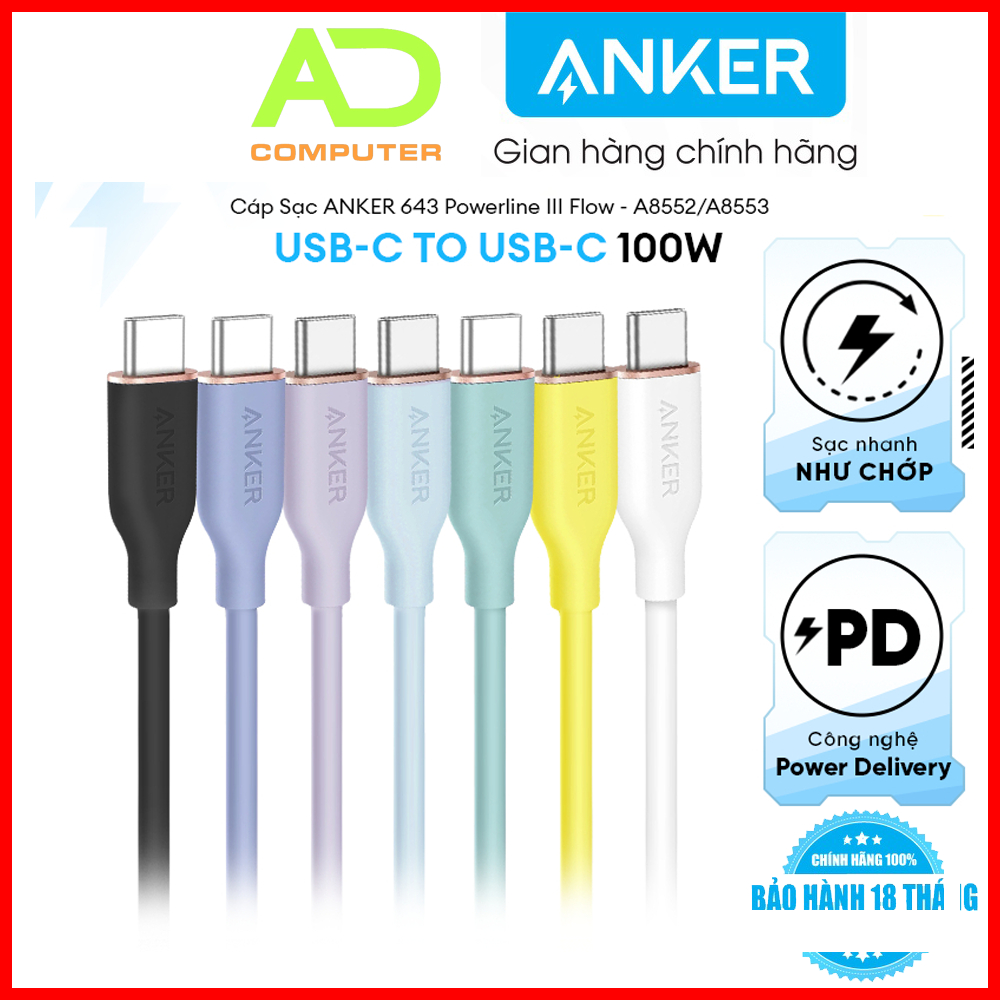 Cáp Sạc ANKER 643 Powerline III Flow USB-C to USB-C 100W - Dài 0.9m/1 ...