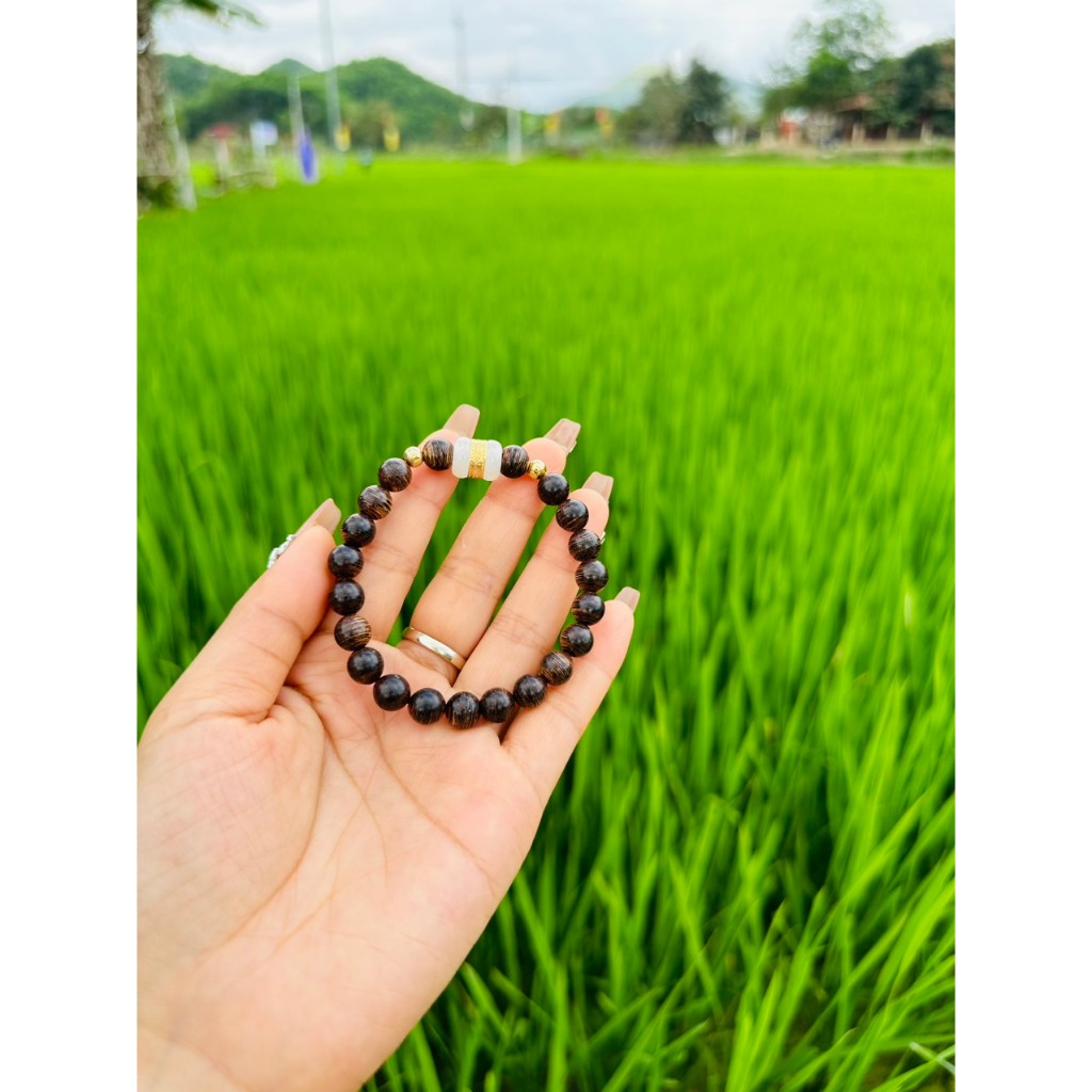 Vòng tay trầm hương sánh chìm nữ 8 ly 21 hạt mix charm, thanh lịch,bình an, tài lộc.