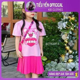 Quần áo trẻ em, Váy hè bé gái, váy gấu dây hồng chân váy xếp ly vải thô mềm mát cho bé 9-25kg V414 | Tiểu Yến KID