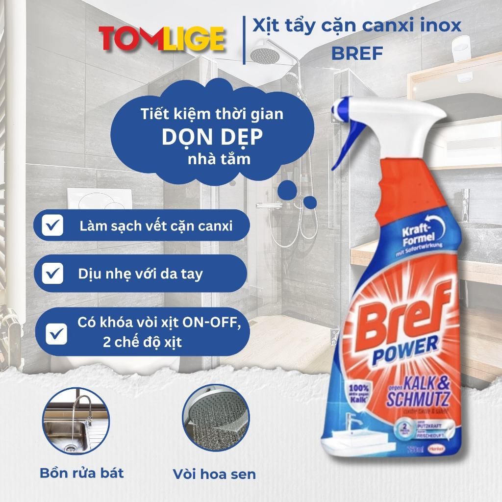 Tẩy Cặn Canxi Bref Power 750ml, Xịt Tẩy Cặn Trắng Bám Trên Vòi Sen, Vòi ...