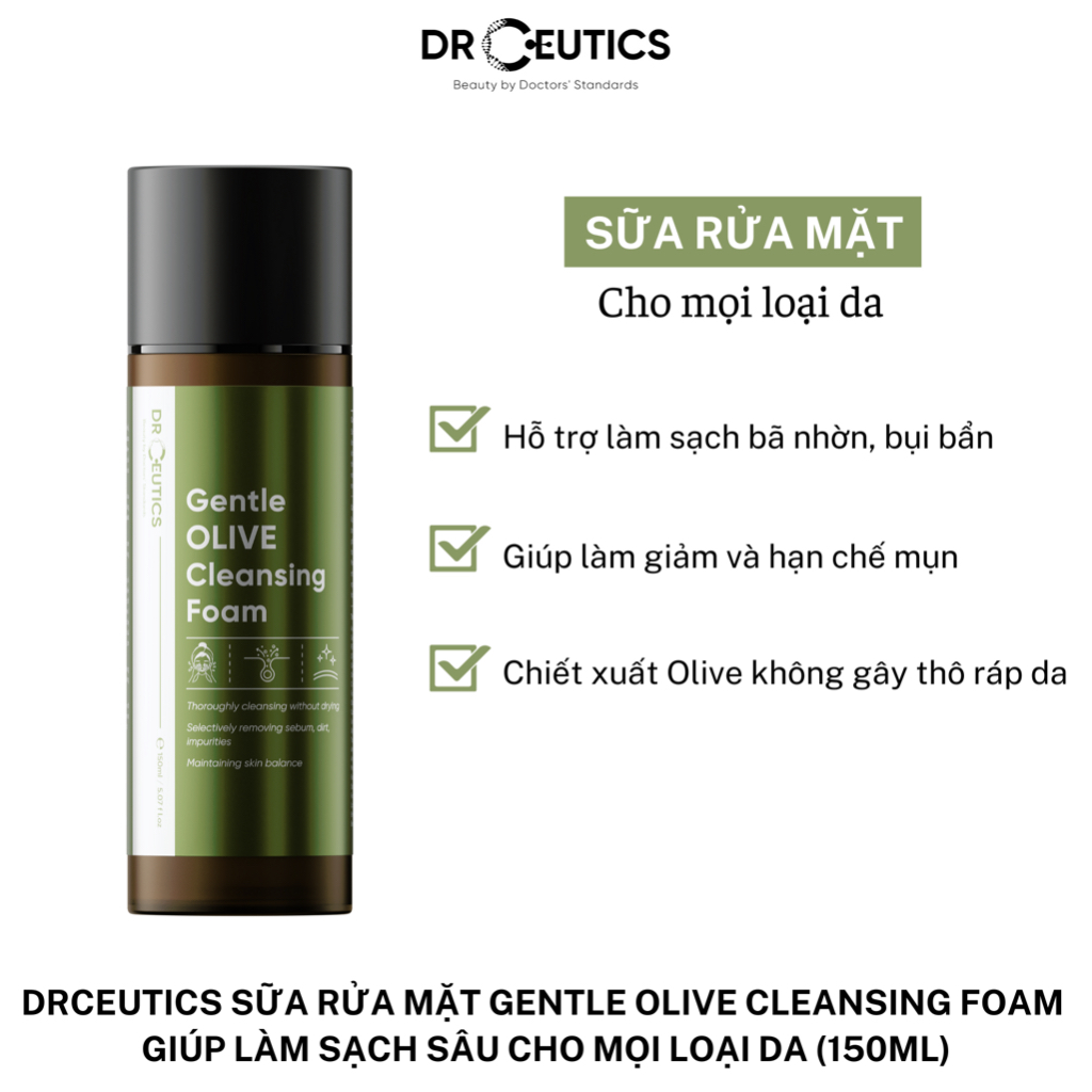 Ảnh DRCEUTICS Sữa Rửa Mặt Làm Sạch Sâu Cho Mọi Loại Da Gentle Olive Cleansing Foam 150ml 4