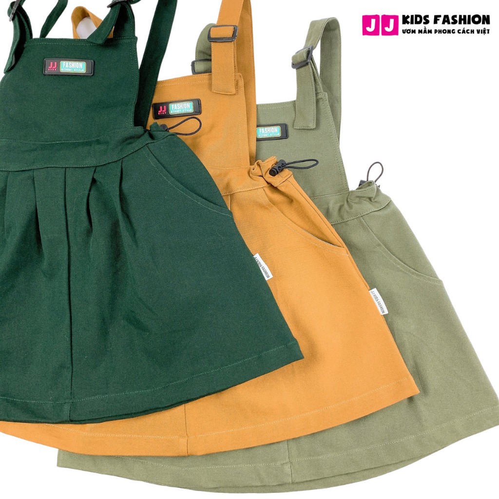 Váy yếm cho bé, set váy đầm bé gái 2,3,4,5,6,7,8 tuổi kaki xinh xắn dễ thương đáng yêu | JJ Kids