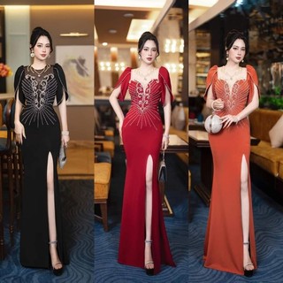 Đầm dạ hội thiết kế tay xẻ đính đá pha lê cao cấp- TKo