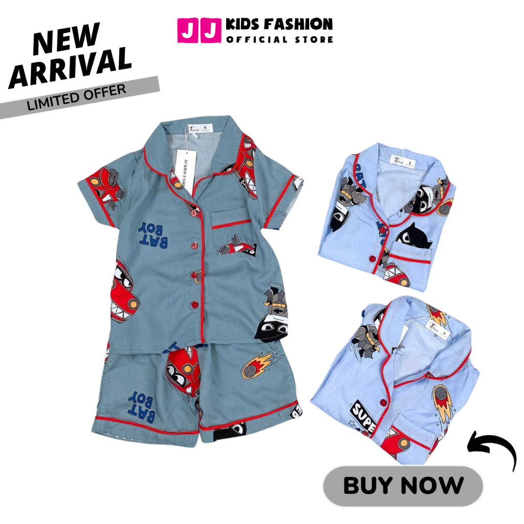 Bộ bé trai mùa hè JJ KIDS Pijama lụa mềm mại, in hình thú dễ thương 2,3,4,5,6,7,8,9,10,11,12 tuổi