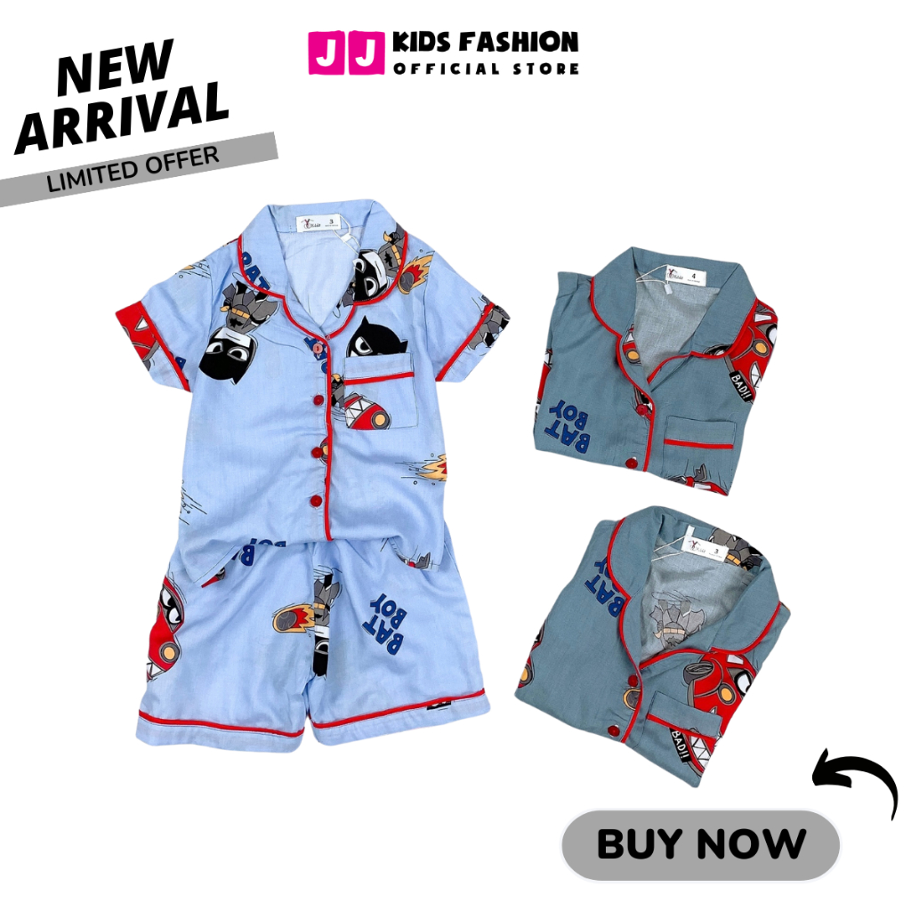 Bộ bé trai mùa hè JJ KIDS Pijama lụa mềm mại, in hình thú dễ thương 2,3,4,5,6,7,8,9,10,11,12 tuổi