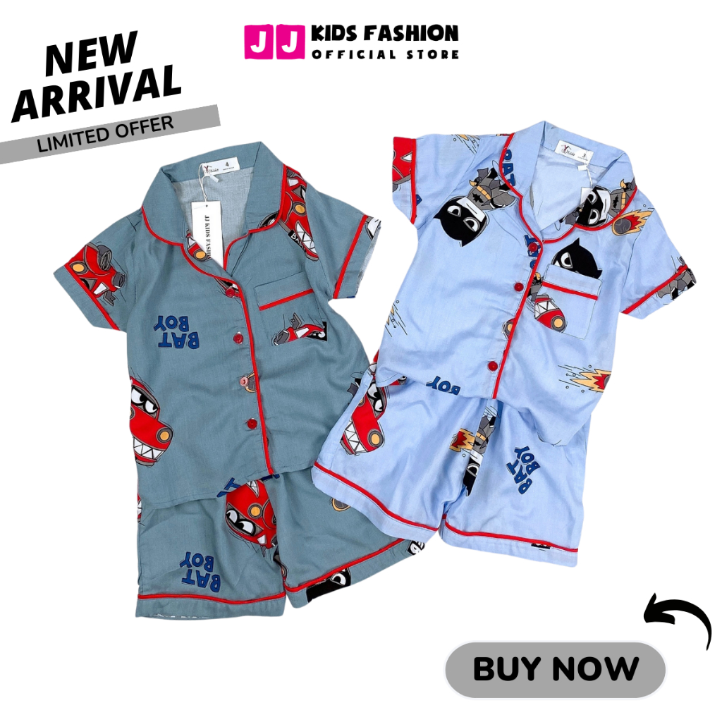 Bộ bé trai mùa hè JJ KIDS Pijama lụa mềm mại, in hình thú dễ thương 2,3,4,5,6,7,8,9,10,11,12 tuổi