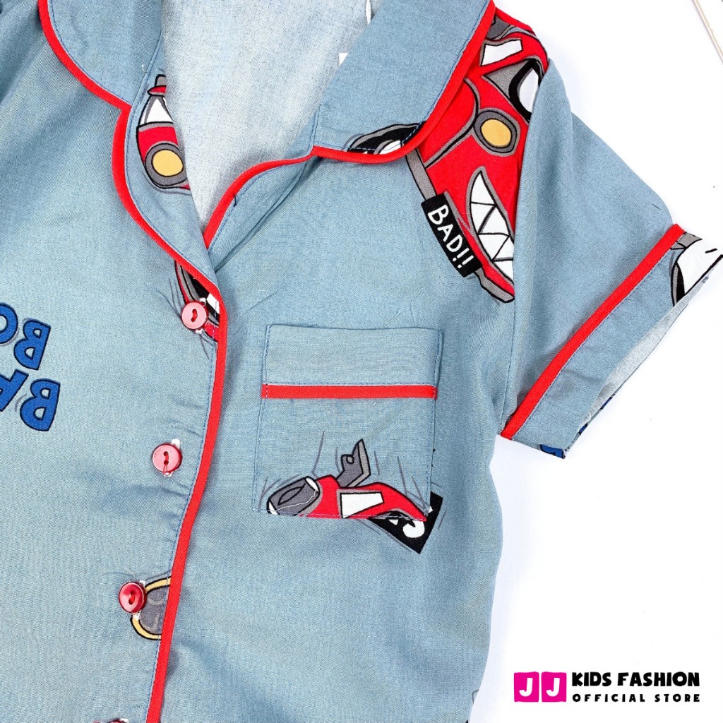 Bộ bé trai mùa hè JJ KIDS Pijama lụa mềm mại, in hình thú dễ thương 2,3,4,5,6,7,8,9,10,11,12 tuổi
