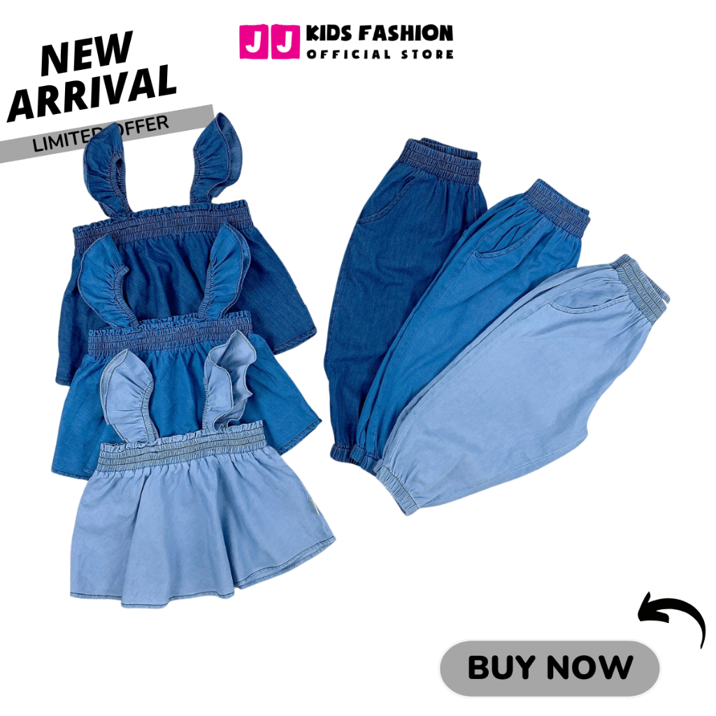 Set Denim Bé Gái tay cánh tiên quần bo ống thời trang cao cấp - BST Xuân 2024 | JJ Kids Fashion