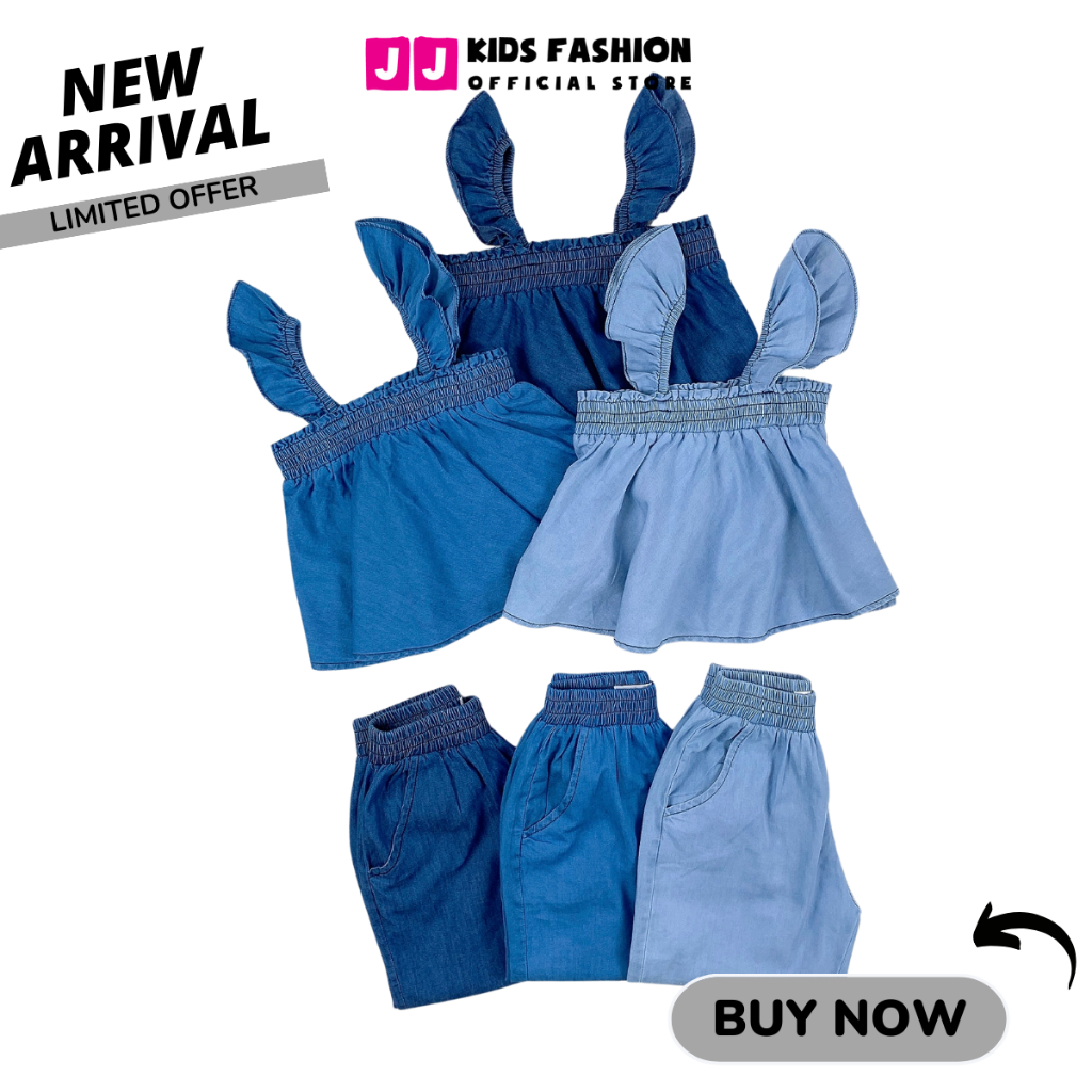 Set Denim Bé Gái tay cánh tiên quần bo ống thời trang cao cấp - BST Xuân 2024 | JJ Kids Fashion