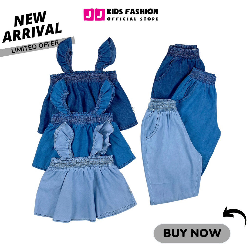 Set Denim Bé Gái tay cánh tiên quần bo ống thời trang cao cấp - BST Xuân 2024 | JJ Kids Fashion