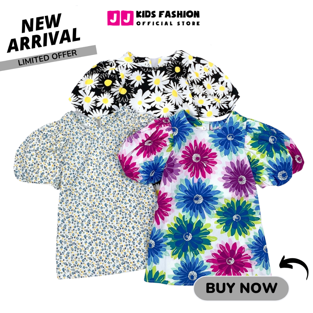 Váy cho bé gái thiết kế hoa cúc tay phồng chất vải kate - JJ Kids
