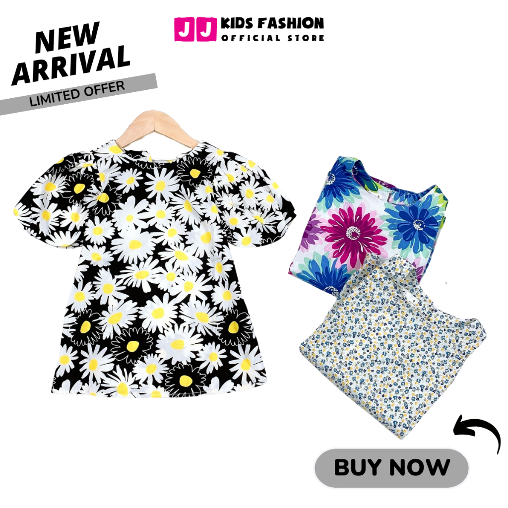 Váy cho bé gái thiết kế hoa cúc tay phồng chất vải kate - JJ Kids