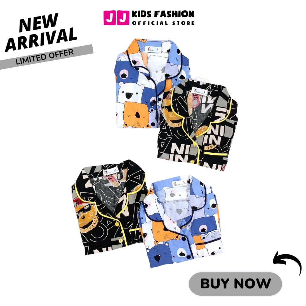 Bộ bé trai mùa hè JJ KIDS Pijama lụa mềm mại, in hình thú dễ thương 2,3,4,5,6,7,8,9,10,11,12 tuổi