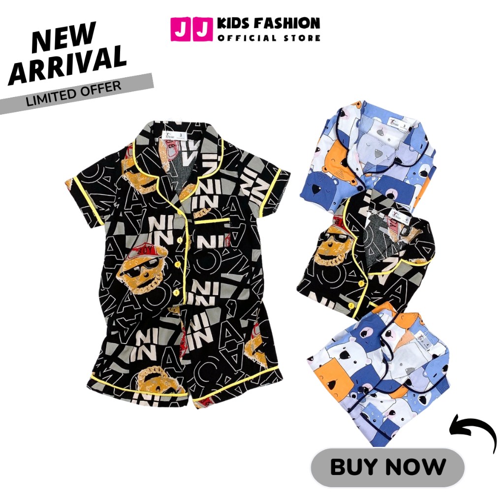 Bộ bé trai mùa hè JJ KIDS Pijama lụa mềm mại, in hình thú dễ thương 2,3,4,5,6,7,8,9,10,11,12 tuổi
