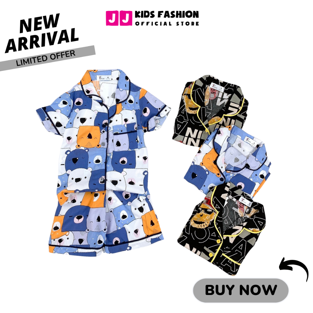 Bộ bé trai mùa hè JJ KIDS Pijama lụa mềm mại, in hình thú dễ thương 2,3,4,5,6,7,8,9,10,11,12 tuổi