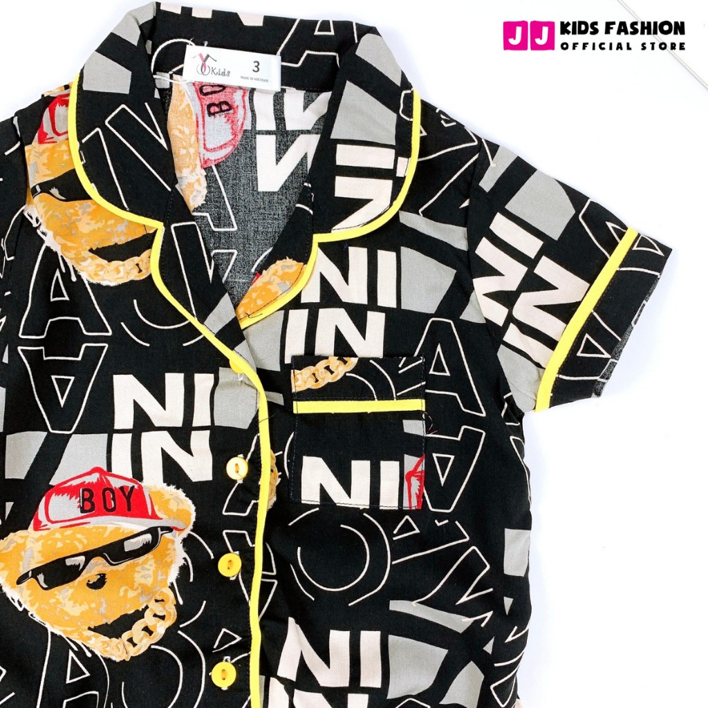 Bộ bé trai mùa hè JJ KIDS Pijama lụa mềm mại, in hình thú dễ thương 2,3,4,5,6,7,8,9,10,11,12 tuổi
