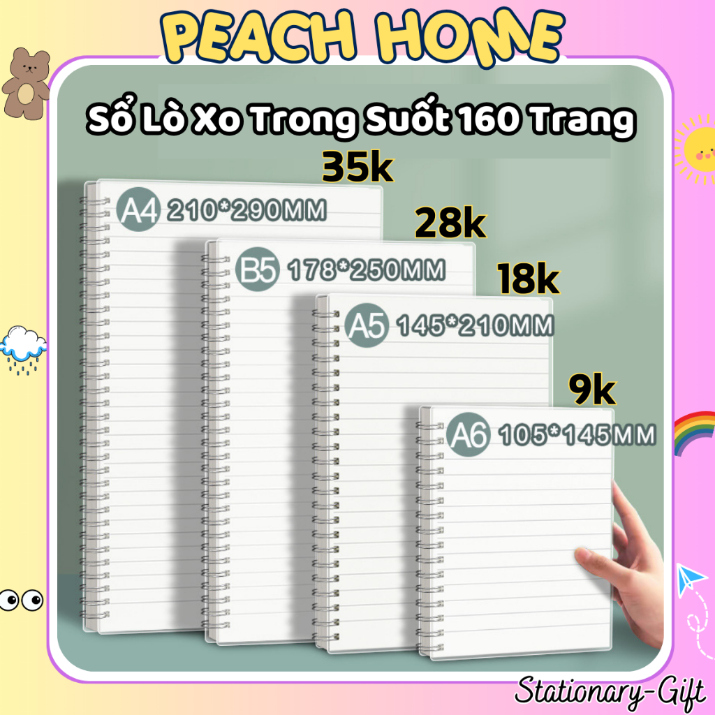 (Trợ giá 1k) Sổ Lò Xo Basic A6 A5 B5 A4 160 Trang Kẻ Caro Kẻ Ngang ...