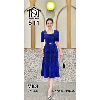 Đầm trung niên dự tiệc sang trọng vải kim tuyến nhũ kim sa đính đá tặng mẹ co giãn tốt bigsize 80kg DN22