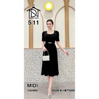 Đầm trung niên dự tiệc sang trọng vải kim tuyến nhũ kim sa đính đá tặng mẹ co giãn tốt bigsize 80kg DN22