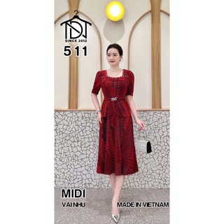 Đầm trung niên dự tiệc sang trọng vải kim tuyến nhũ kim sa đính đá tặng mẹ co giãn tốt bigsize 80kg DN22