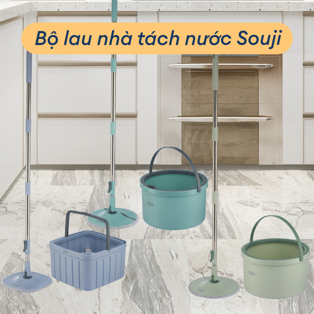 Bộ cây lau nhà tách nước Inochi, tách nước sạch, vắt khô ráo, lau sạch sẽ, đa năng